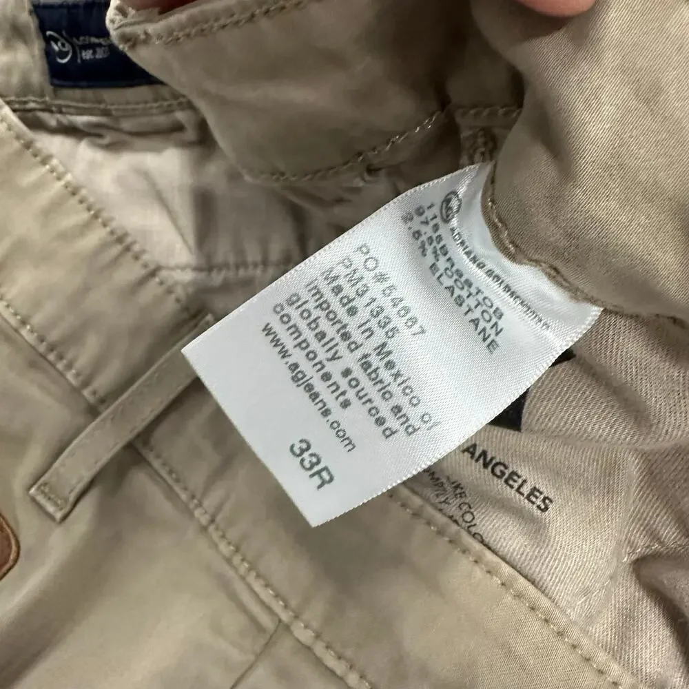 AG Adriano Goldschmied Griffin Tailored Shorts Size 33R Khaki Tan Stretch